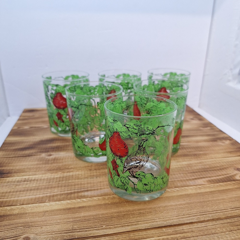6 BERGDORF‎ GOODMAN PARTRIDGE IN A PEAR TREE DOUBLE OLD-FASHIONED GLASSES 4"